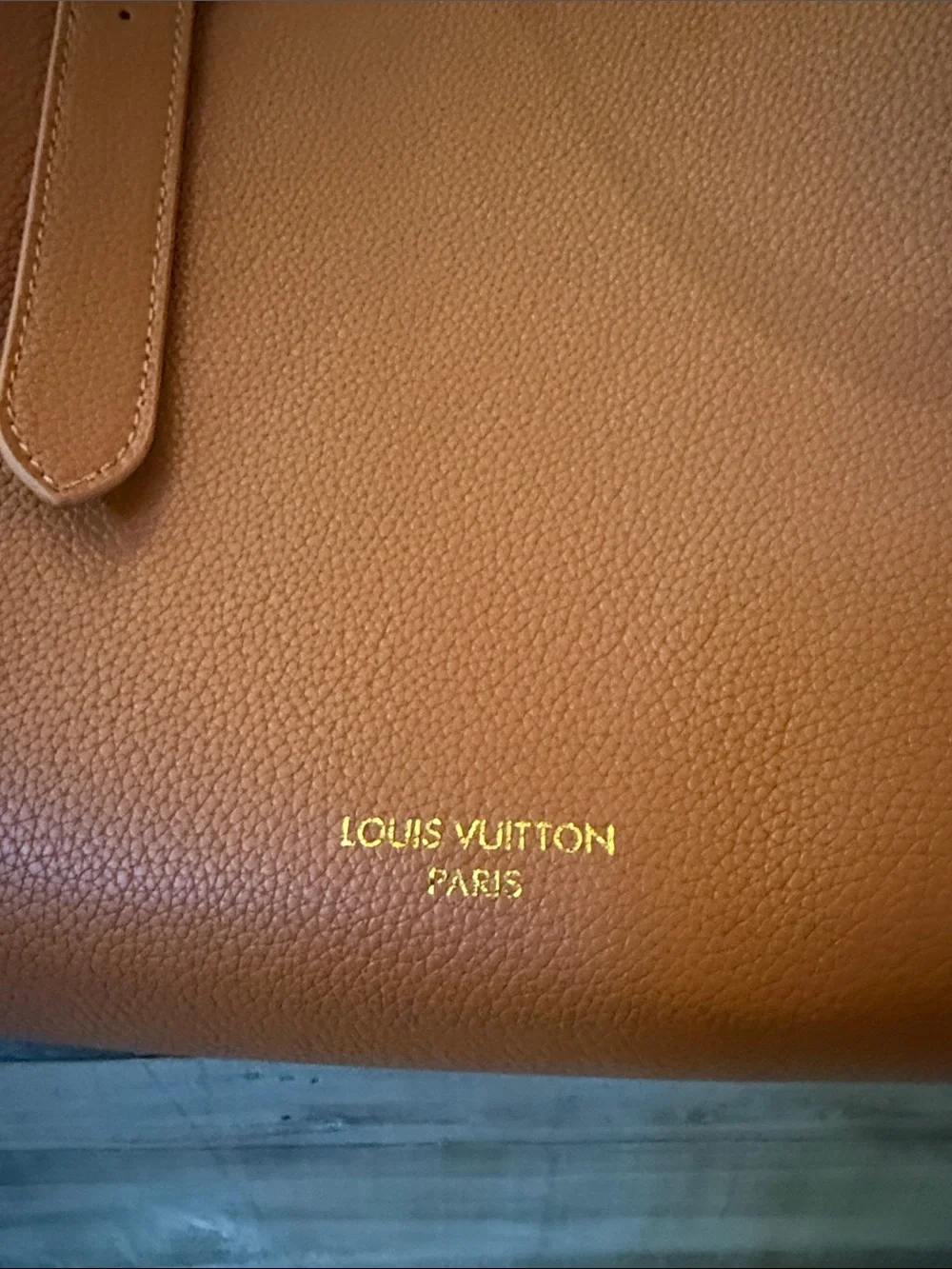 Camel Leather Tote with Gold Padlock Accent